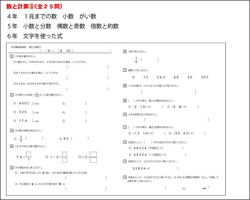 6年間の算数総まとめができるプリント！「領域別プリント」の最新版